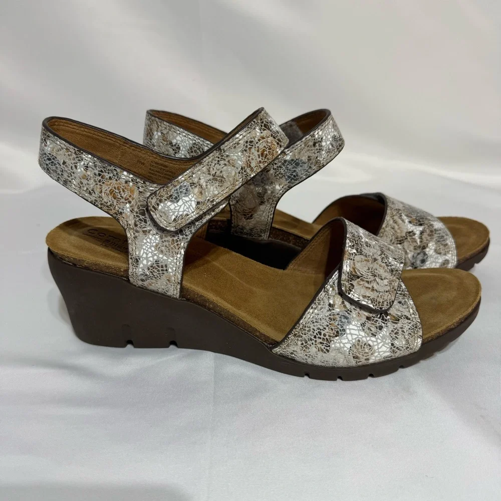 Comfortiva Womens Abria Pillowtop Wedge‎ Sandals Gray Floral Slingback Size 11W